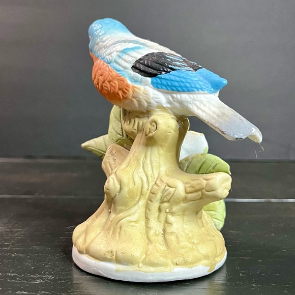 VTG Eastern Blue Bird Ceramic Sitting On A Branch w/ Yellow Flower & Leaves 5” - Picture 7 of 12